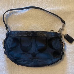 Coach Signature Print Black Canvas & Leather Clutch Wristlet